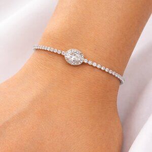 Oval-Cut Cubic Zirconia Friendship Slider Bracelet Silver Toned NWT